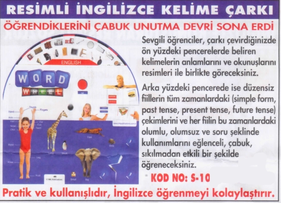 Resimli İngilizce Kelime Çarkı. Fiyatı: 5 TL Kod No: S-10 Resimli İngilizce Kelime Çarkı. Fiyatı: 5 TL Kod No: S-10